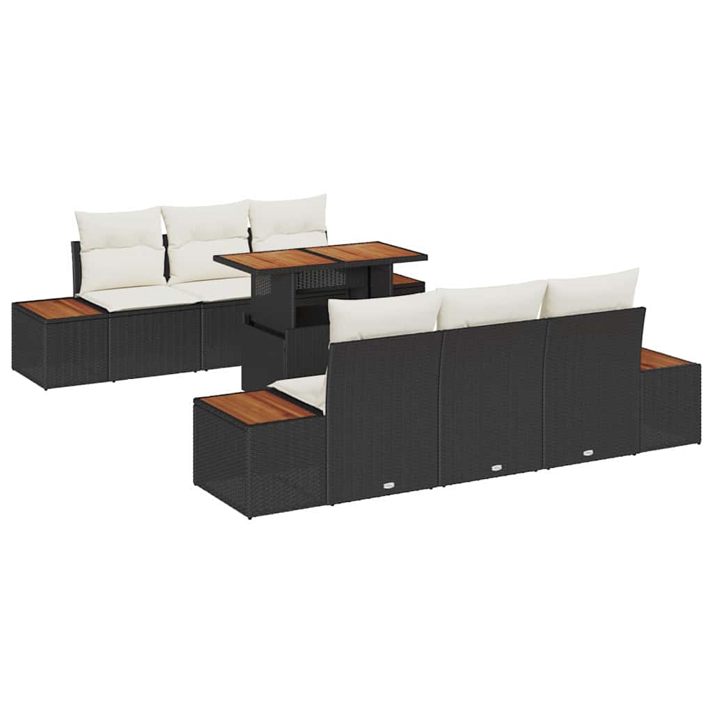 Garten-Sofa-Set mit Speicher 7 pcs Schwarz Poly Rattan